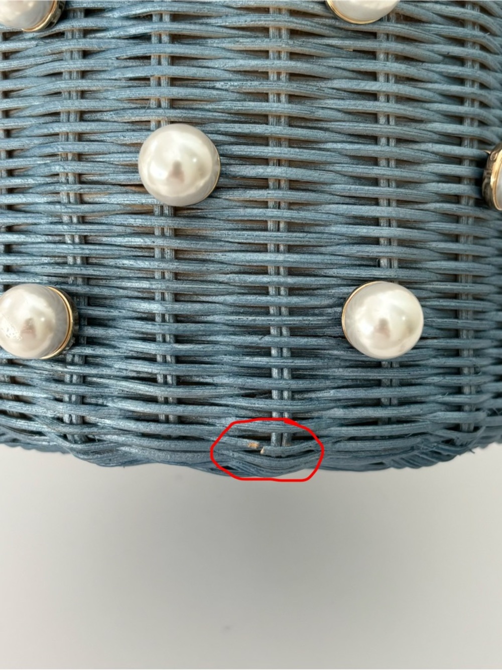 Btb Los Angeles Chloe Pearl Blue Basket Bag NWOT Rattan Pearls Bucket-Style - Picture 11 of 12
